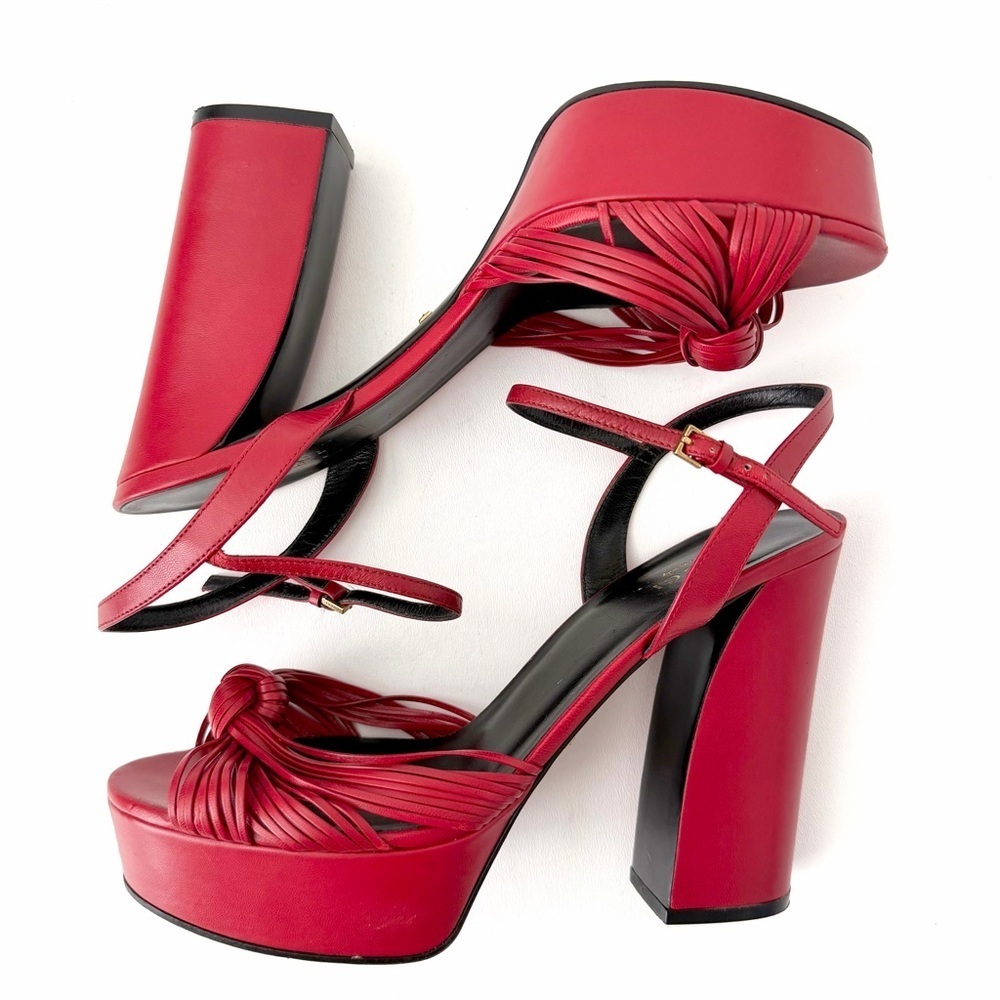 GUCCI | Red Leather Allie Knot Platform High Heels Sandals 39.5 - Picture 3 of 16